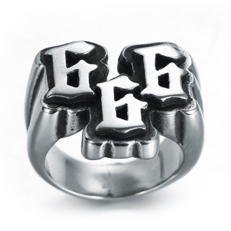 Punk Personality Fashion Stainless Steel Digital 666 Ring Titanium Steel Men Ring Jewelry