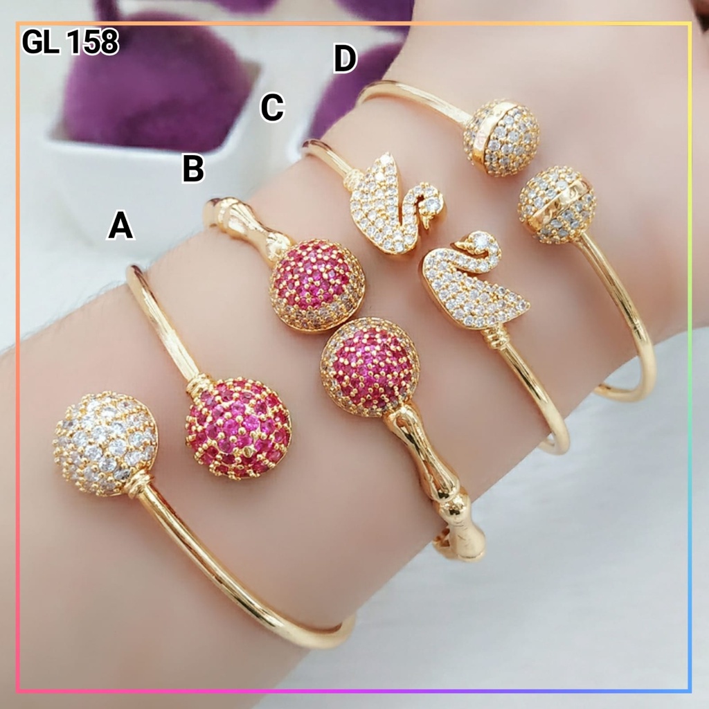 Gelang xuping gelang bangle fleksibel bola pink dewasa mewah permata simple  lapis emas gold GL 158