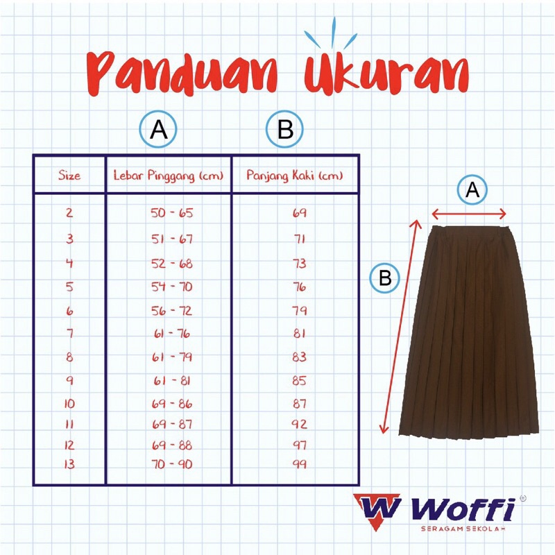 Seragam Pramuka Woffi Rok Plisir Panjang Coklat / ROK PRAMUKA SERAGAM SEKOLAH WOFFI MODEL PLISIR BAHAN KATUN