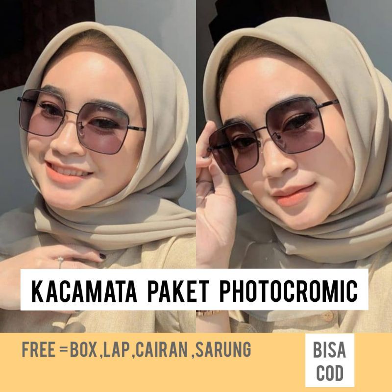 kacamata photocromic antiradiasi berubah menjadi hitam saat kena panas matahari dan bening kembali saat masuk ruangan bisa normal dan minus