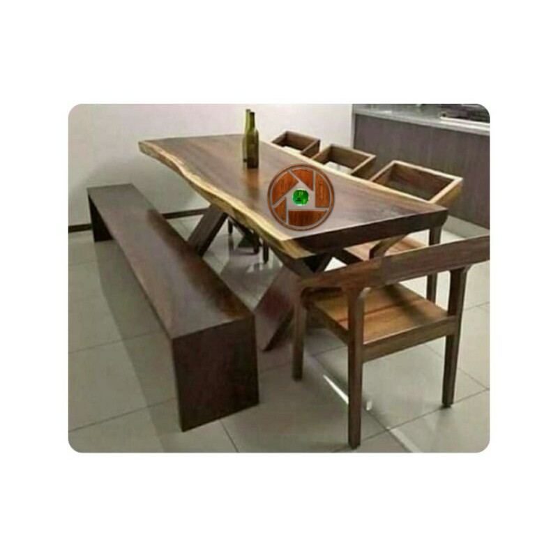 Set Meja dan Kursi Bangku Kayu Trembesi Unik