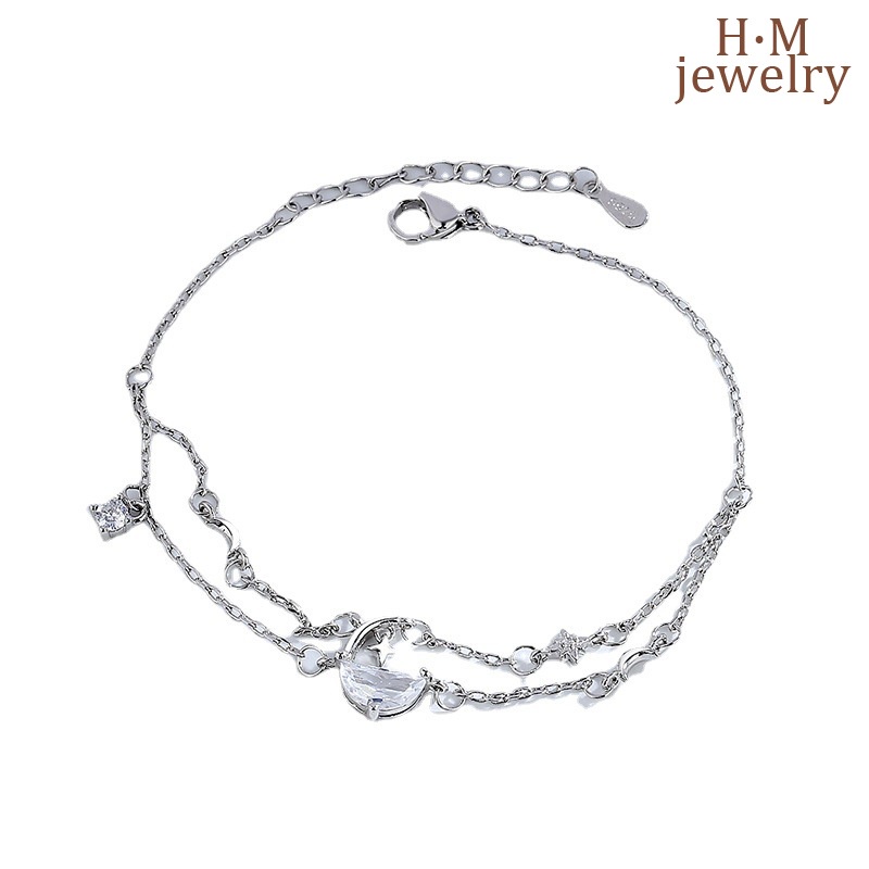 Gelang Tangan Sterling Silver 925 Model Bulan Sabit Untuk Wanita