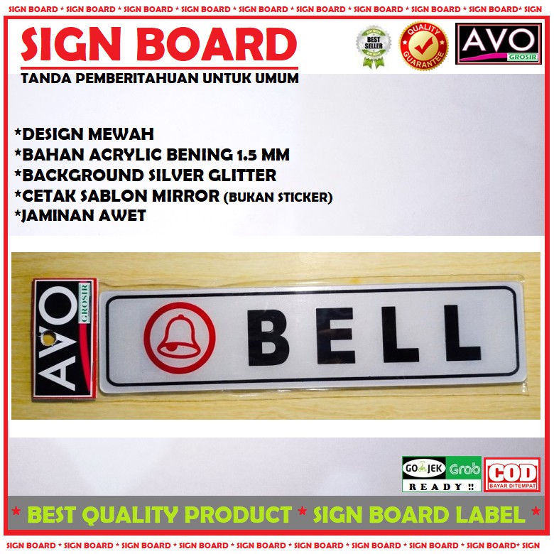 

sign label BELL acrylic sticker sign board tanda notice