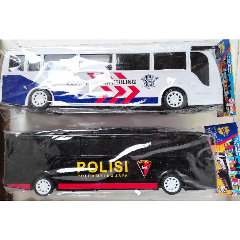 Mainan mobil bus polis bisa jalan back &amp; go