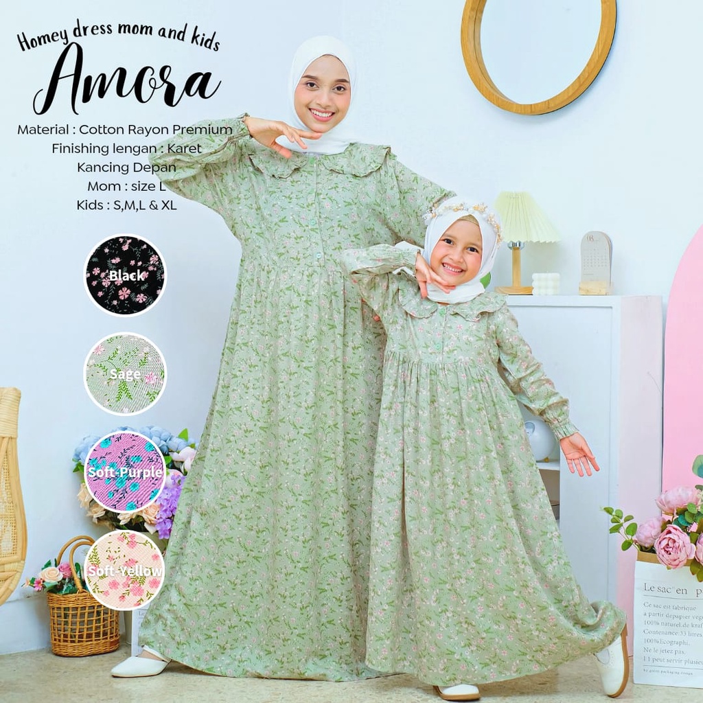 TERLARISS!! Gamis Dewasa Jumbo/Homey Dress AMORA/Gamis Couple Ibu &amp; Anak/Gamis Rayon/Dress Rayon/Bahan Katun Rayon Premium