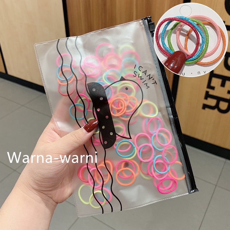 [Isi 50/100pcs] Kecil 3cm Ikat Rambut Korea Murah FREE tas Zip Lock F02