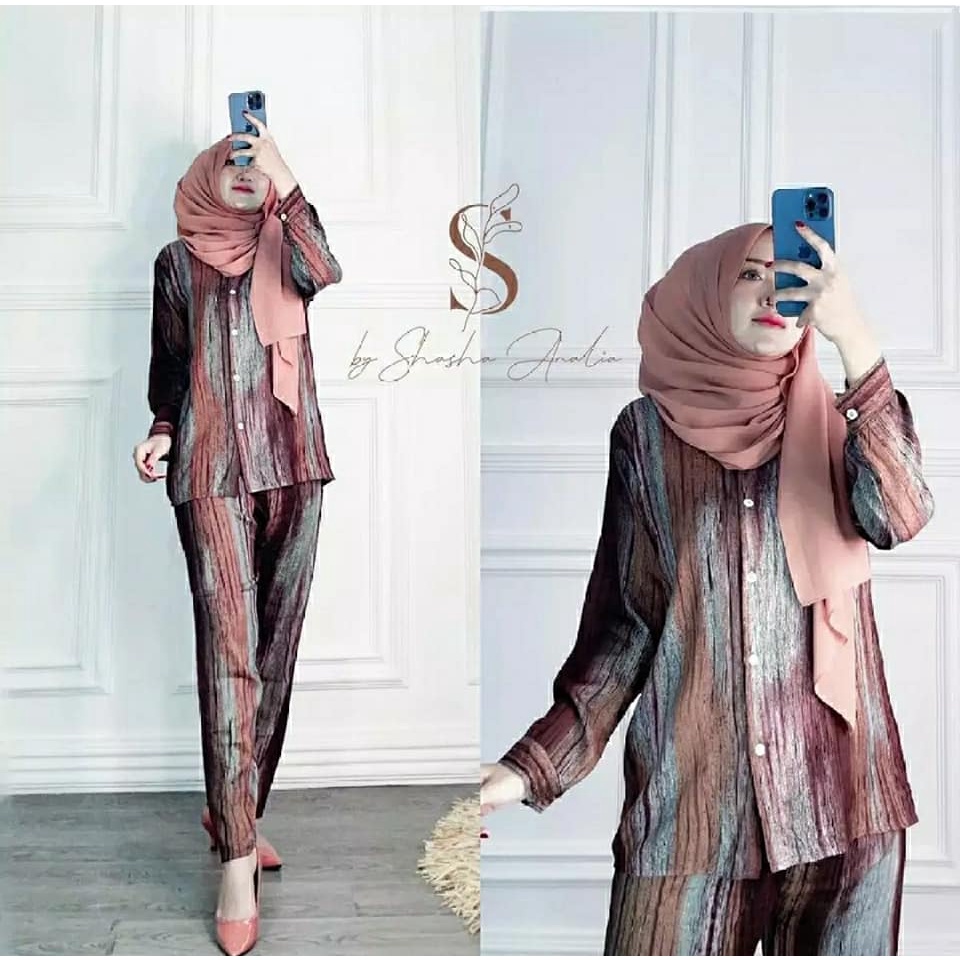 PIYAMA SET MOTIF SERAT KAYU MOTIF TERBARU SETELAN WANITA DEWASA BISA COD