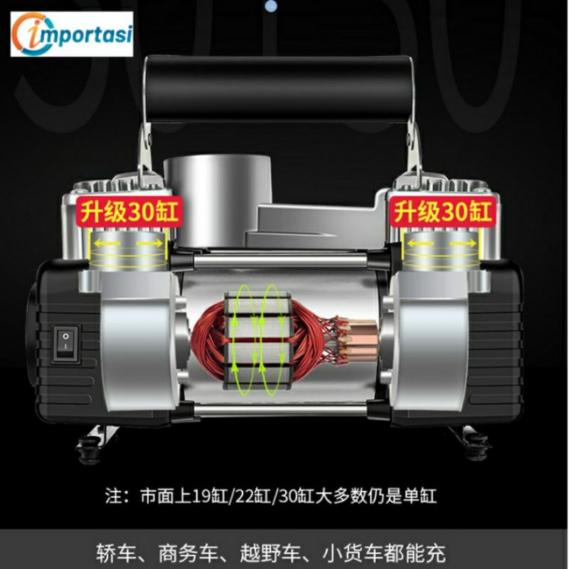 Pompa Ban Motor Mobil Dual Silinder Super Fast Compressor 12V 100 Psi