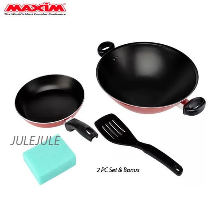 MAXIM Panci Set 2 Pcs Set VALENTINO Wok 30 cm &amp; Frypan 22 cm - Anti Lengket - 11862