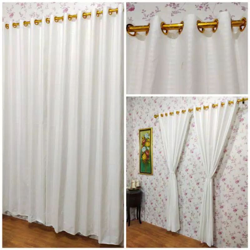 Gorden Hordeng Jendela Pintu Minimalis Murah Polos Embos Warna Putih Smokring 12 Ring