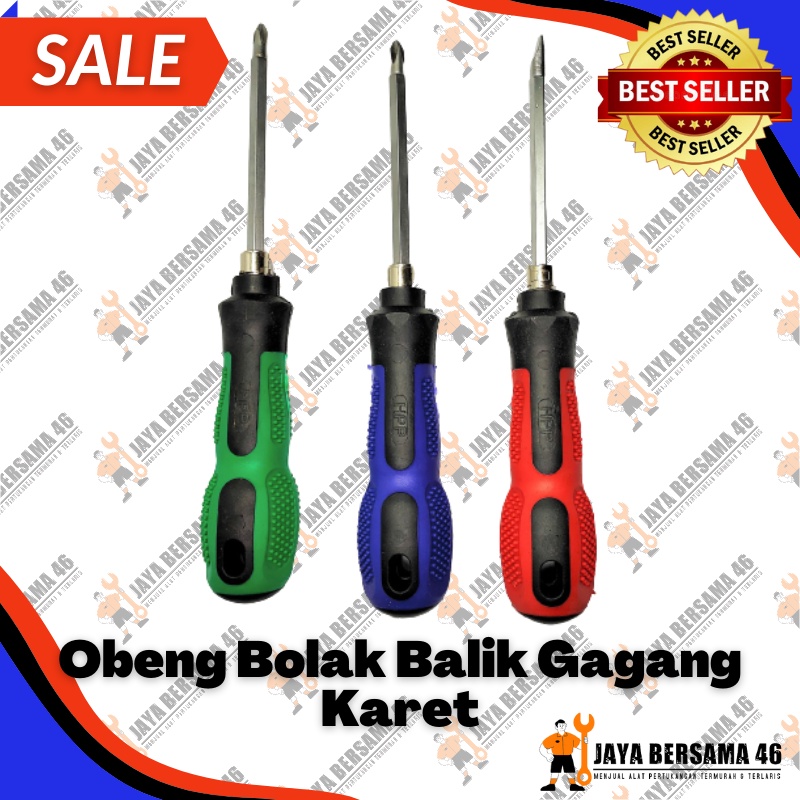 OBENG BOLAK BALIK GAGANG KARET  / OBENG PLUS MINUS 2 WAY MAGNET GAGANG KARET / OBENG KARET MURAH