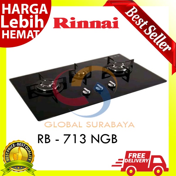 Kompor Tanam Rinnai 3 tungku Kaca Tempered RB 713 NGB