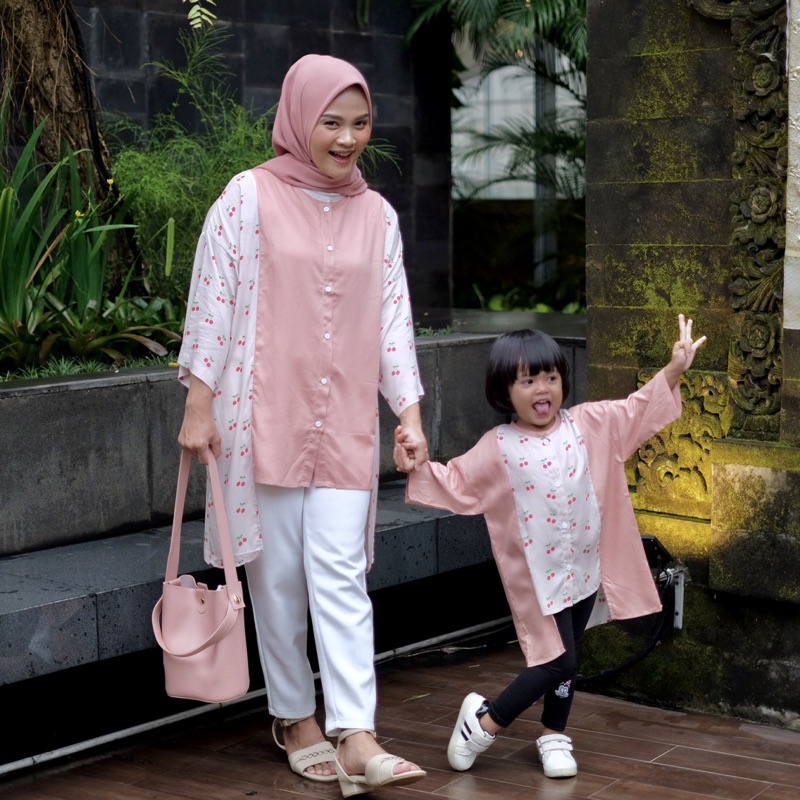 TUNIK COUPLE IBU ANAK PEREMPUAN BAJU COUPLE CETTA BATWING CERRY