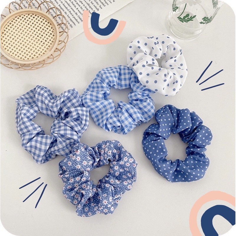 Scrunchie Kunciran Rambut Wanita Motif Blue Sky Fashion Wanita Korea Ikat Rambut Import EUNSEO