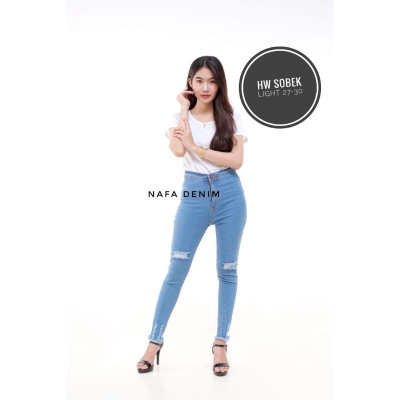 Hw jeans ripped wanita terbaru // Celana Highwaist sobek lutut wanita // Celana Highwaist HW jeans Atas pinggang sobek lutut ripped bahan tebal melar