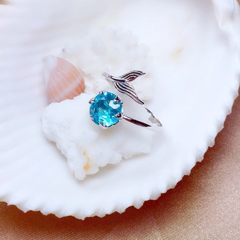 Fashion Mermaid Foam Ring Inlaid Blue Diamond Ring