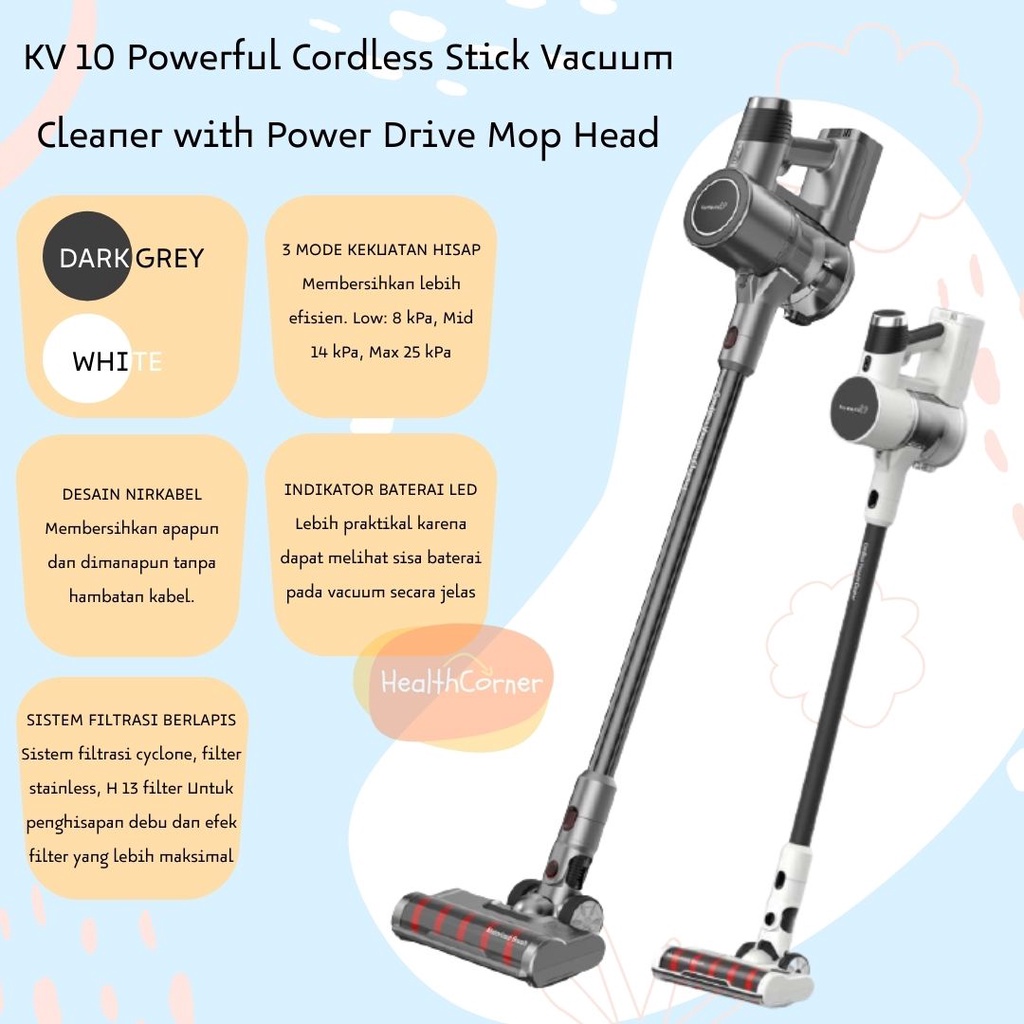 Kurumi KV 10 Powerful Cordless Stick Vacuum Cleaner with Power Drive Mop Head / KV10 / PENYEDOT DEBU