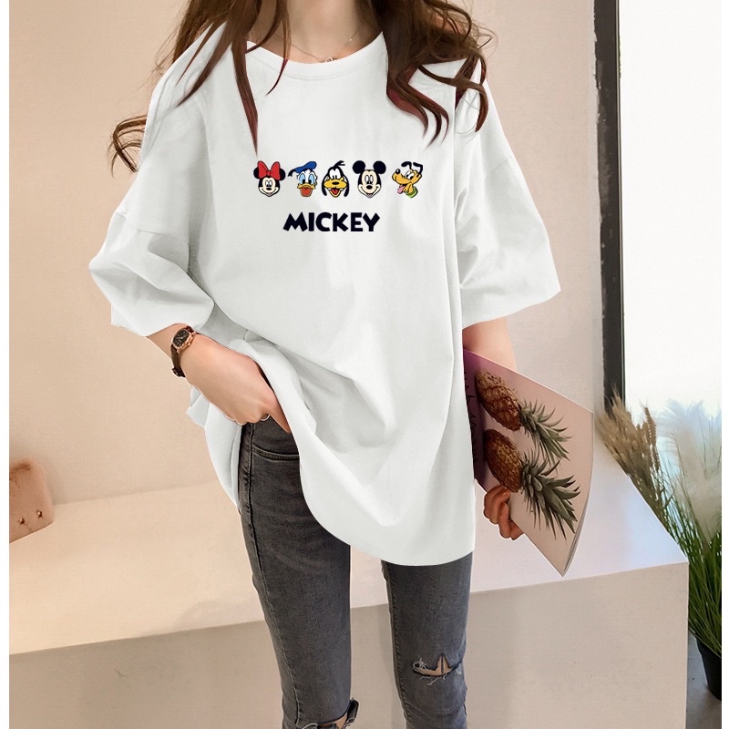 Oversize Tee Tshirt   Model Longgar Untuk Wanita Motif MF Mickey Friends