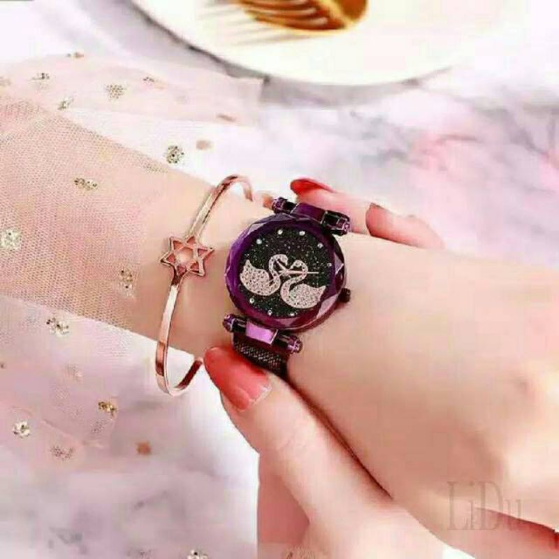 (Grosir)Jam Tangan Wanita Angsa 2 Strap Magnet(Terima Cod)