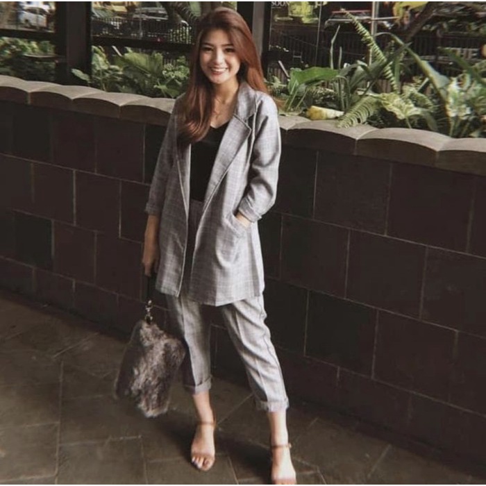 JAKET WANITA BLAZER ZARA BLAZER KOTAK OUTWEAR WANITA TERBARU - Grey IMPORT CROP TERLARIS OVERSIZE JU