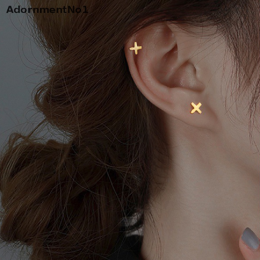 (AdornmentNo1) Anting Tusuk Bentuk X Bahan Metal Untuk Wanita