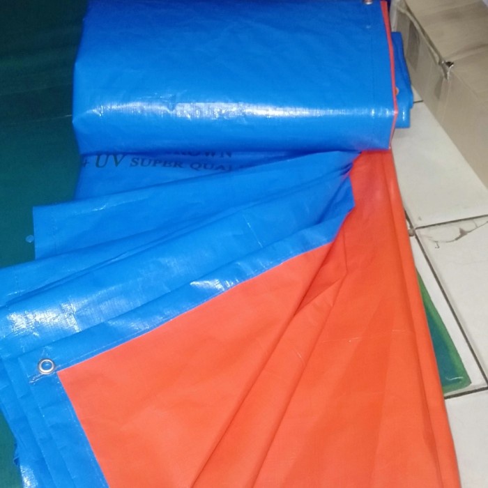 terpal plastik tutup gerobak/tenda(A5) 4x6 biru oren