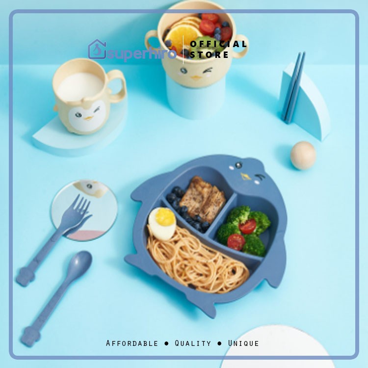 BPA Free Set 6 in 1 Piring Makan Komplit Anak Baby Mangkok Pinguin