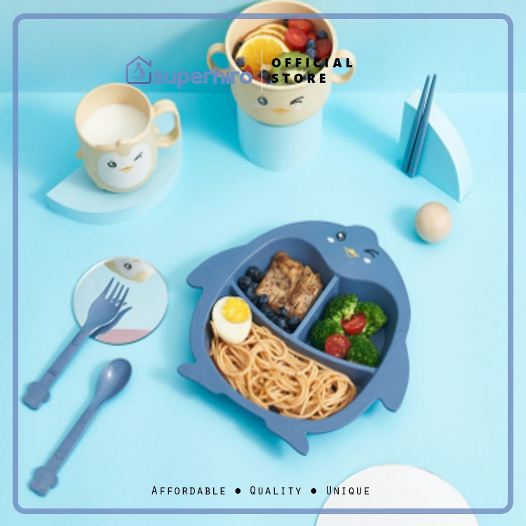 BPA Free Set 6 in 1 Piring Makan Komplit Anak Baby Mangkok Pinguin