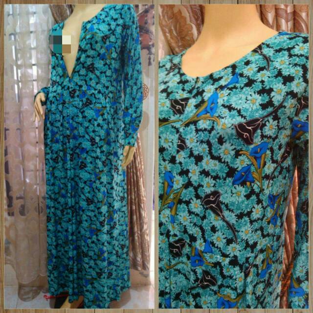 Gamis Jersey Korea tebal motif Cantik resleting depan busui