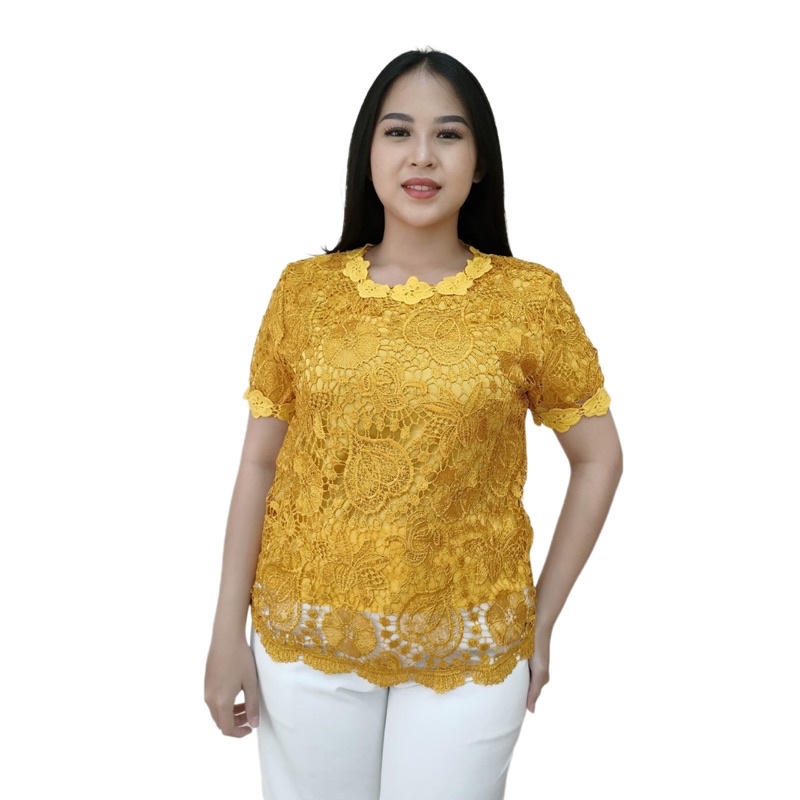 Atasan Blus Brukat Kilap Import Lengan Pendek | Baju Brokat - 889 Katlyn Shop