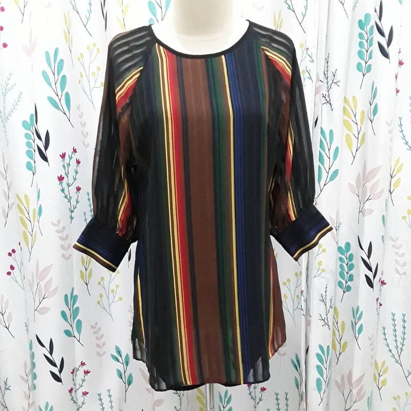 blouse blus salur atasan hitam merk brilliant girl