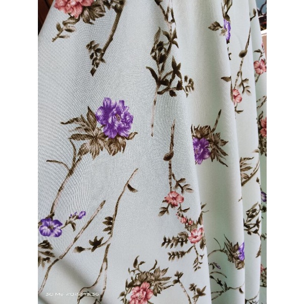 Kain Ummu Azka bahan wolvis wolpeach premium motif bunga bahan gamis tunik wanita warna salem biru