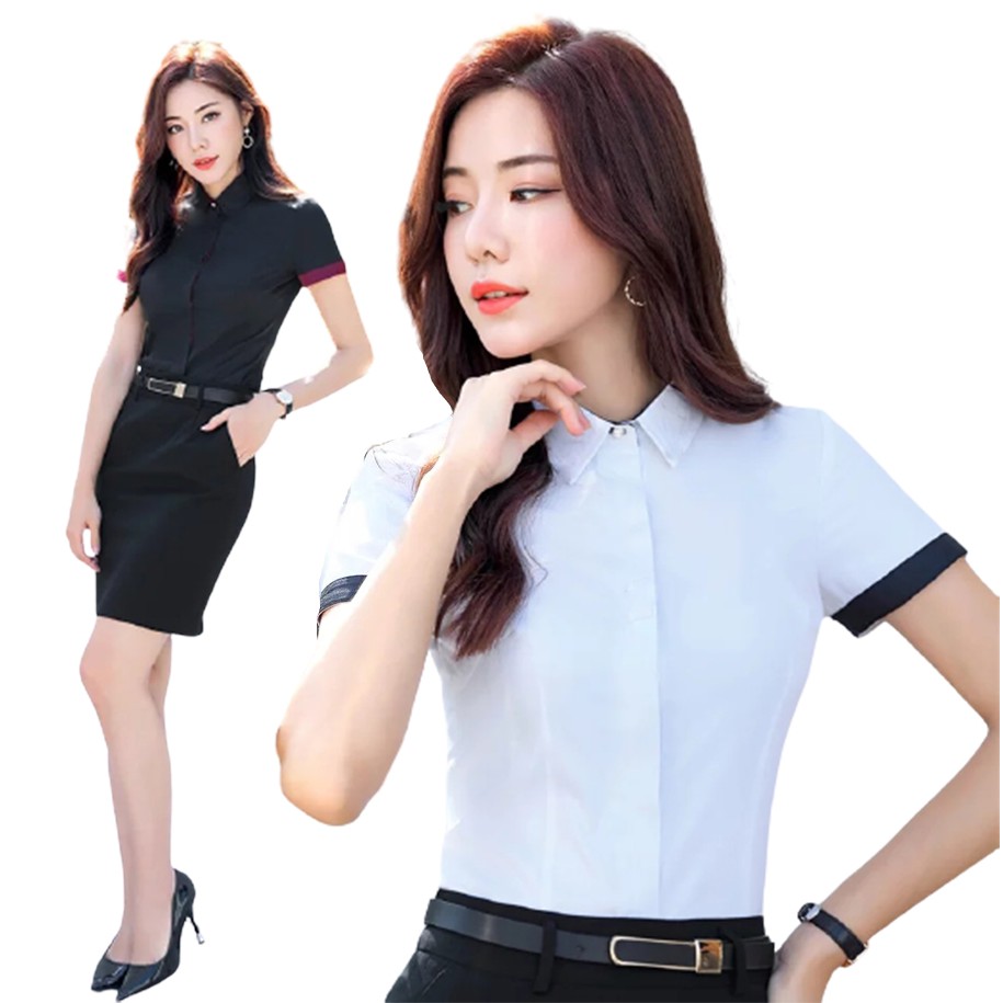 Kemeja Wanita Lengan pendek Gaya Korea Kombinasi Warna Calilla SS - JCCollections