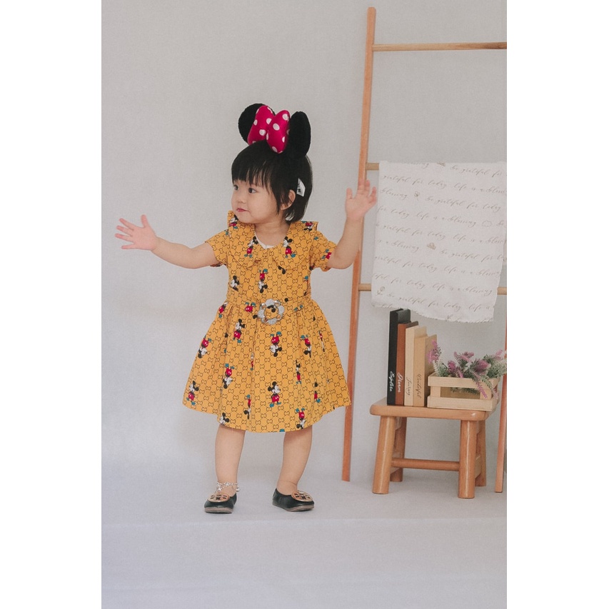 Promo !! Dress anak perempuan lucu - LS dress minnie brown cute import uk 4-6th (Kuning dan coklat)