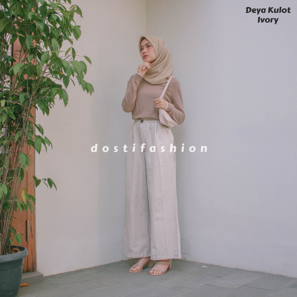 KULOT WANITA BAHAN LINEN MODEL LURUS KANCING