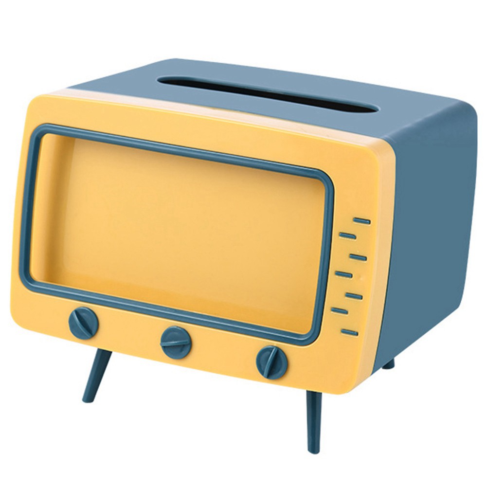 Korean Ins Style 2 in 1 Retro Desktop TV Shape Tissue Box Heightened Base Mobile Phone Kuning