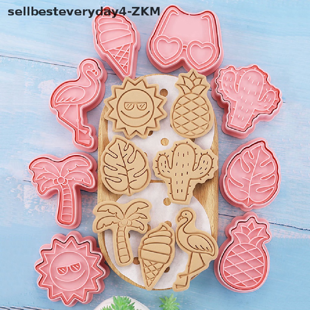 8 Pcs Cetakan Pemotong Biskuit Cookie Model Timbul 3D Gaya Hawaii