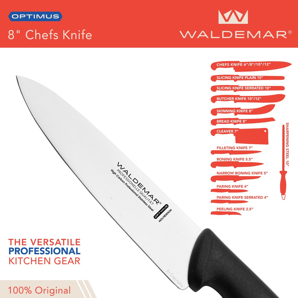 Waldemar Optimus Pisau Dapur (chefs Knife) 8 (20.3 Cm), High Carbon Molybdenum Ss, Black Tpr Handle