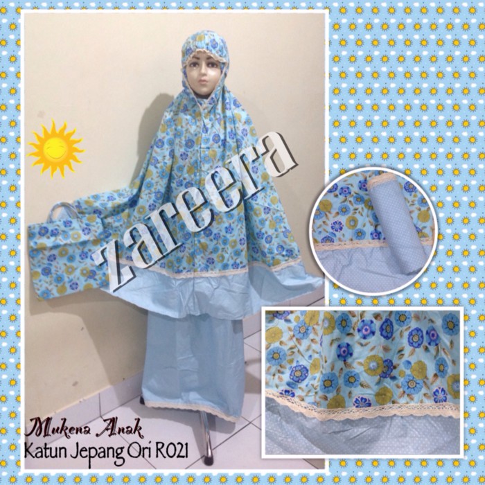 MUKENA ANAK KATUN JEPANG ORI / MUKENA KATUN JEPANG BUNGA POLKADOT