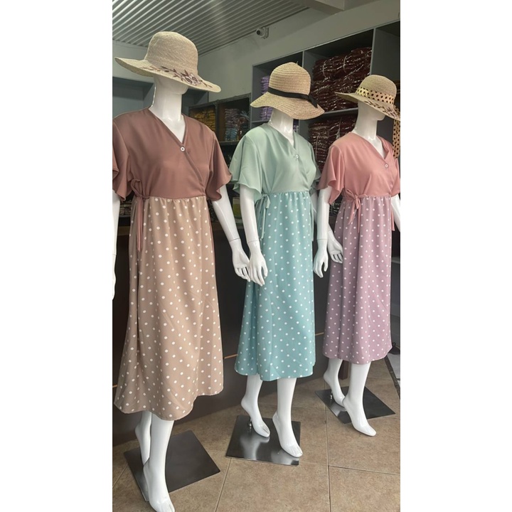 Dress Wanita Kareen Polkadot Shakila Premium Baju Wanita Lengan Pendek Fashion Kekinian LD 110 cm