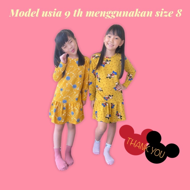 (COD) Dress Terusan Ruffle Anak Perempuan 2 4 6 8 10 Tahun Mickey Mouse / Rok Pesta Anak Cewek Katun