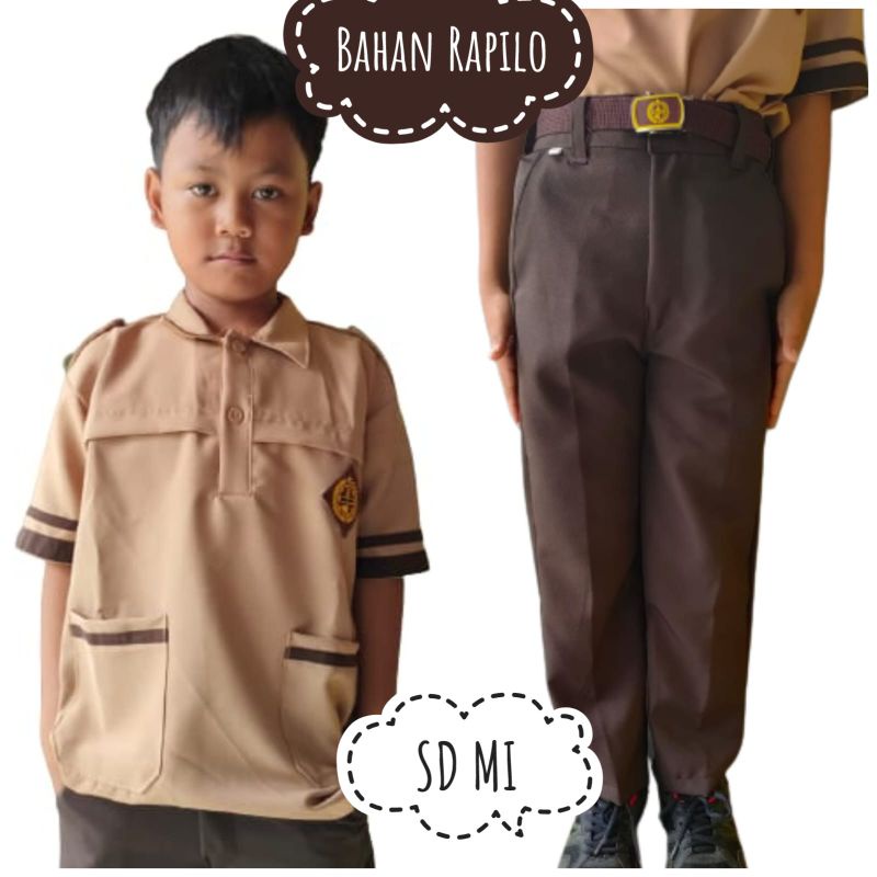 Setelan Baju sekolah Seragam Pramuka Siaga SD MI Bahan Rapilo Tangan Pendek Laki Laki
