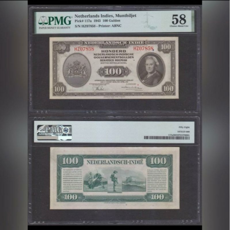 Uang Kertas Kuno 100 Gulden Tahun 1943 NICA PMG 58