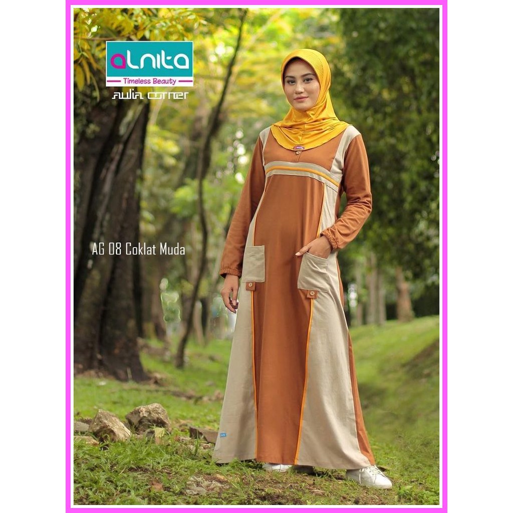 Gaun Pesta Muslim Alnita Ag 08 Coklat Gamis Model Baru Model Baju Muslim Terbaru