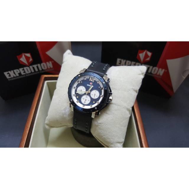 Jam Tangan Wanita Expedition E 6402 B Ladies Silver Blue Leather Original 37mm ursvc
