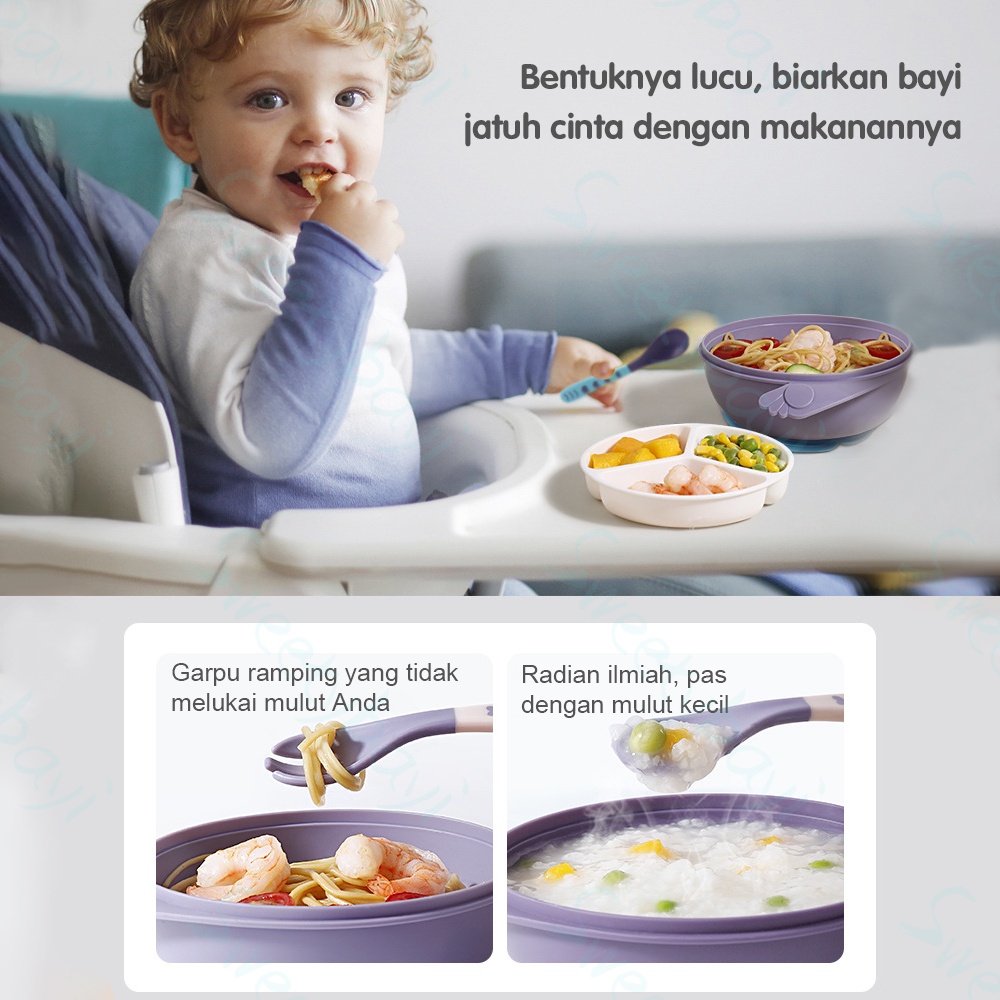 SweetyBayi Set tempat makan bayi anak anti tumpah Mangkok double layer bowl suction silicone Baby training bowl