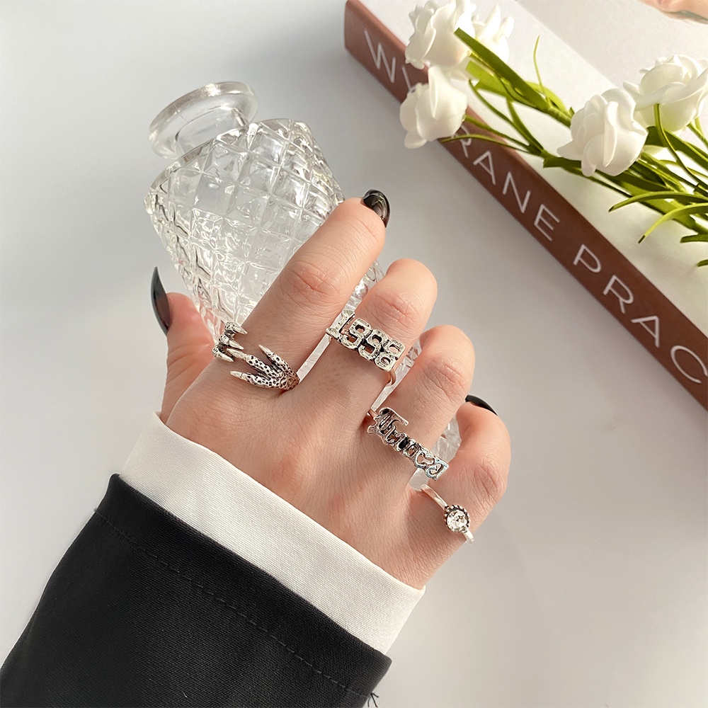 4pcs ring set punk exaggerated eagle claw numbers and letters to make old rings