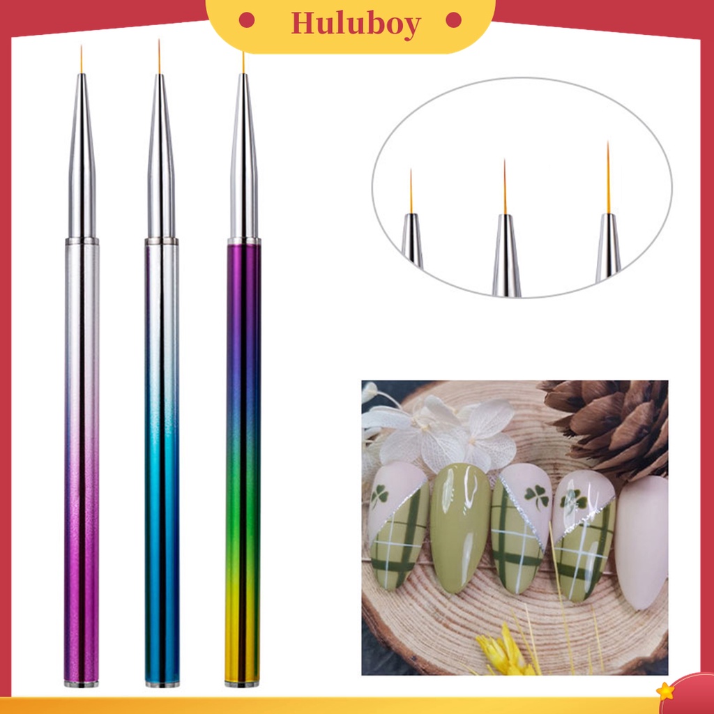 Huluboy Huluboy♡ 3pcs / Set Pen Brush Nail Art Bahan Nilon Wol Mudah Digunakan Untuk Salon