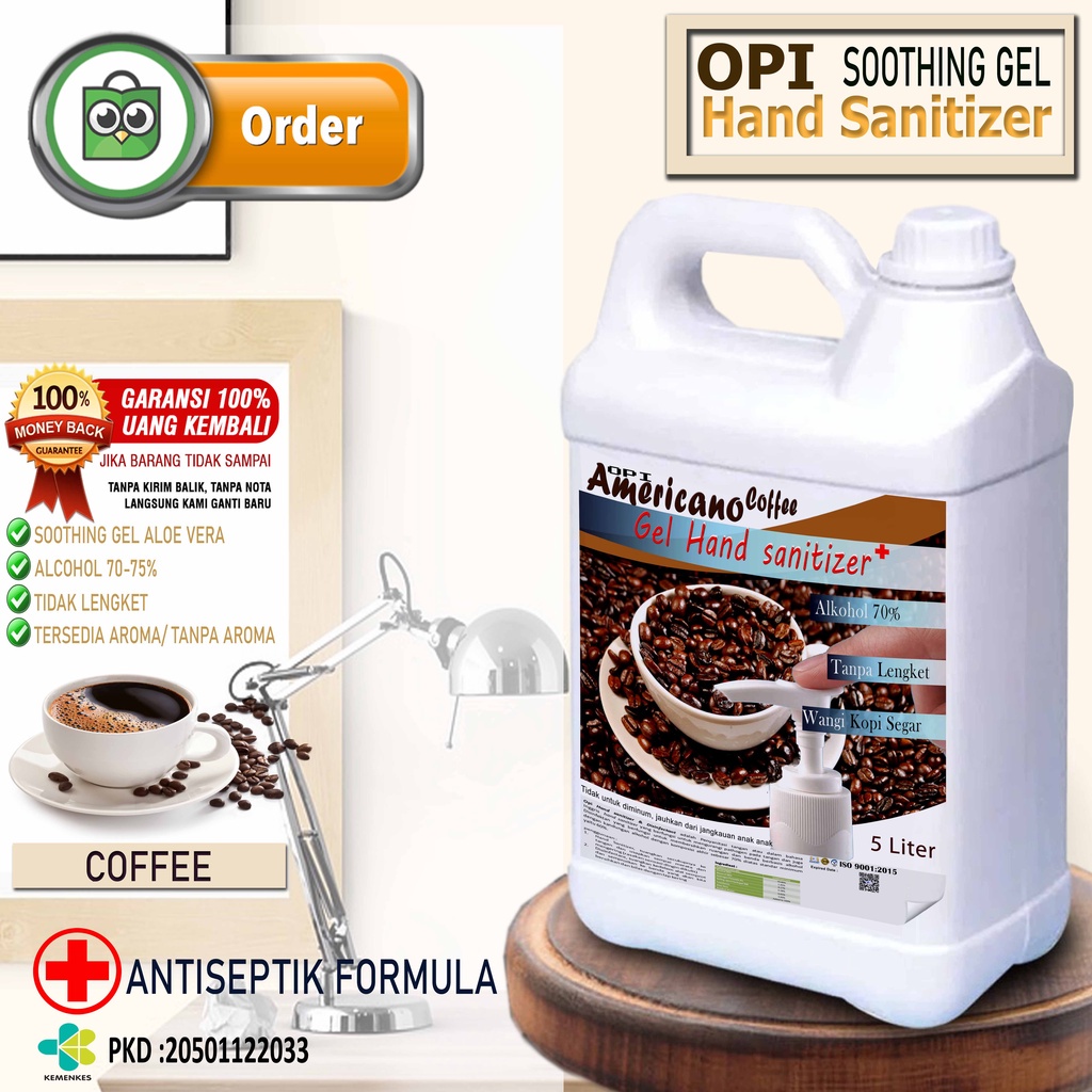 Hand Sanitizer Aroma Coffee segar varian ukuran tidak lengket ditangan (500ml sd 5 Liter) KEMENKES sudah ada izin edar resmi by Oke sabun suplayer 2