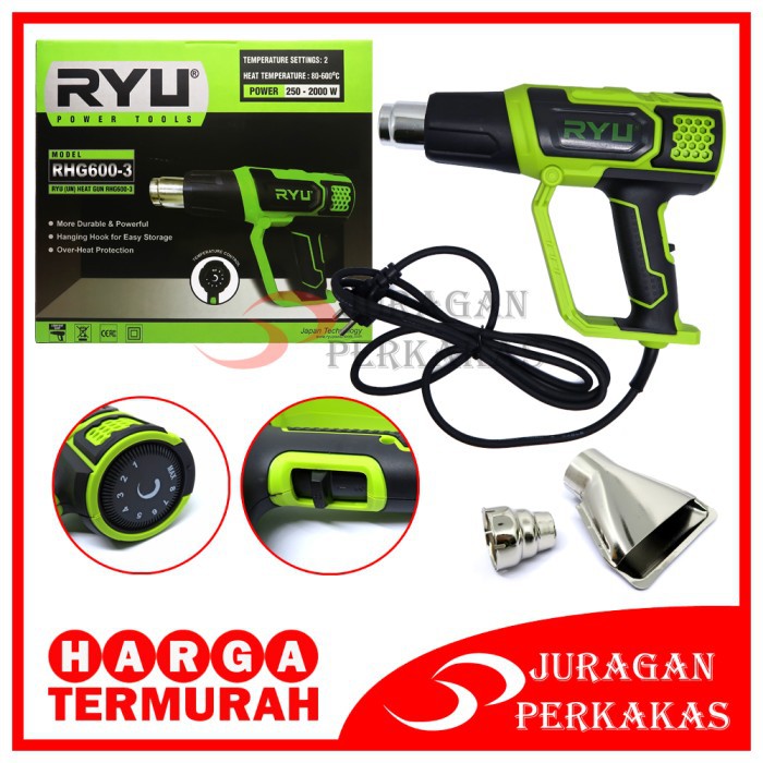 RYU RHG600-3 HEAT GUN MESIN HOT GUN BLOWER PEMANAS STIKER HOT AIR GUN